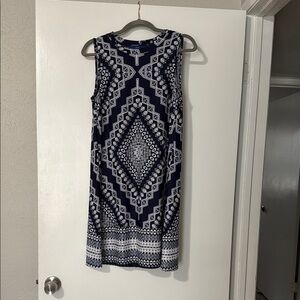 Apt. 9 Blue and White Sheath Midi Dress with Sleeveless Design and Crew Neck